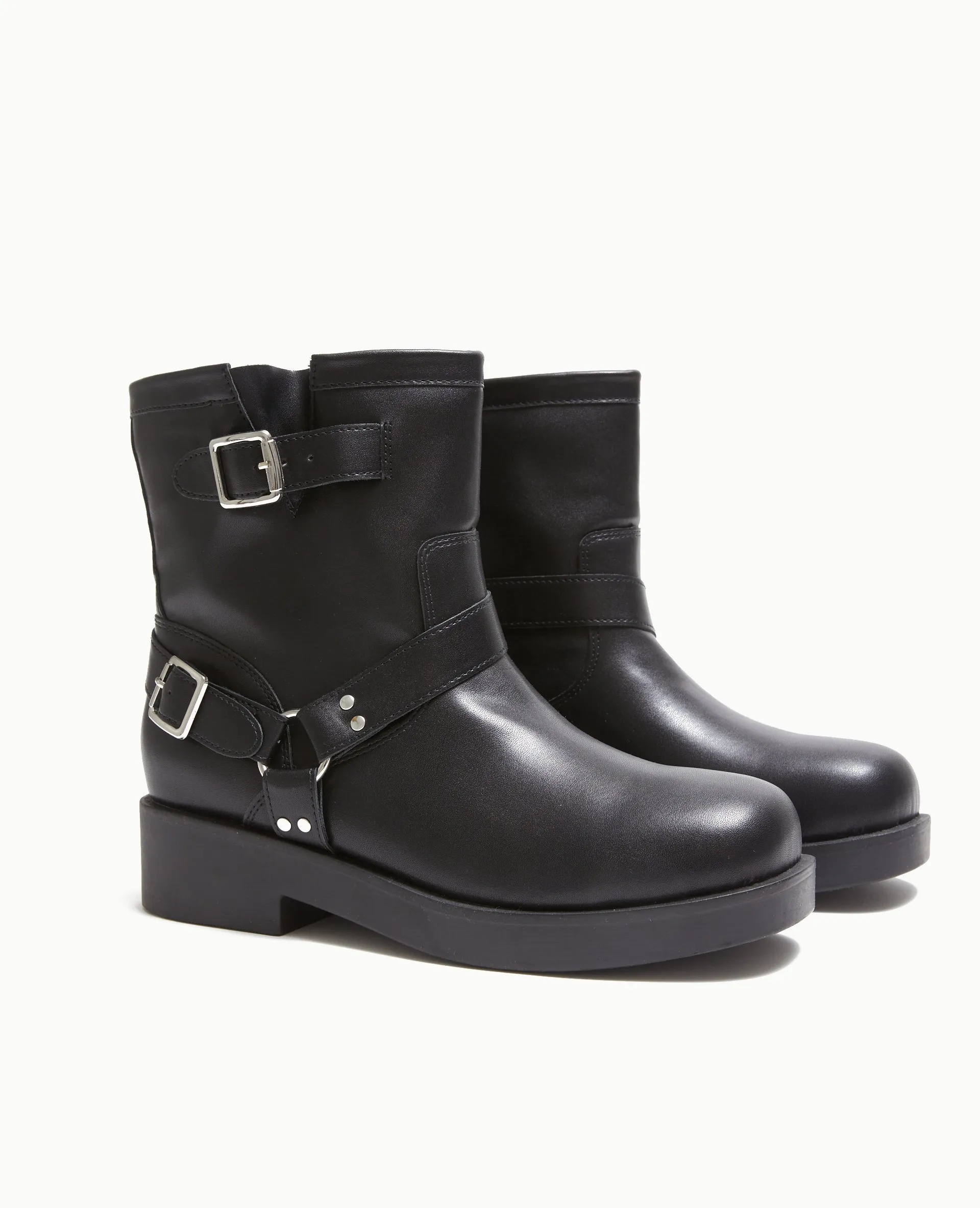 Boots motardes avec détails brides et boucle