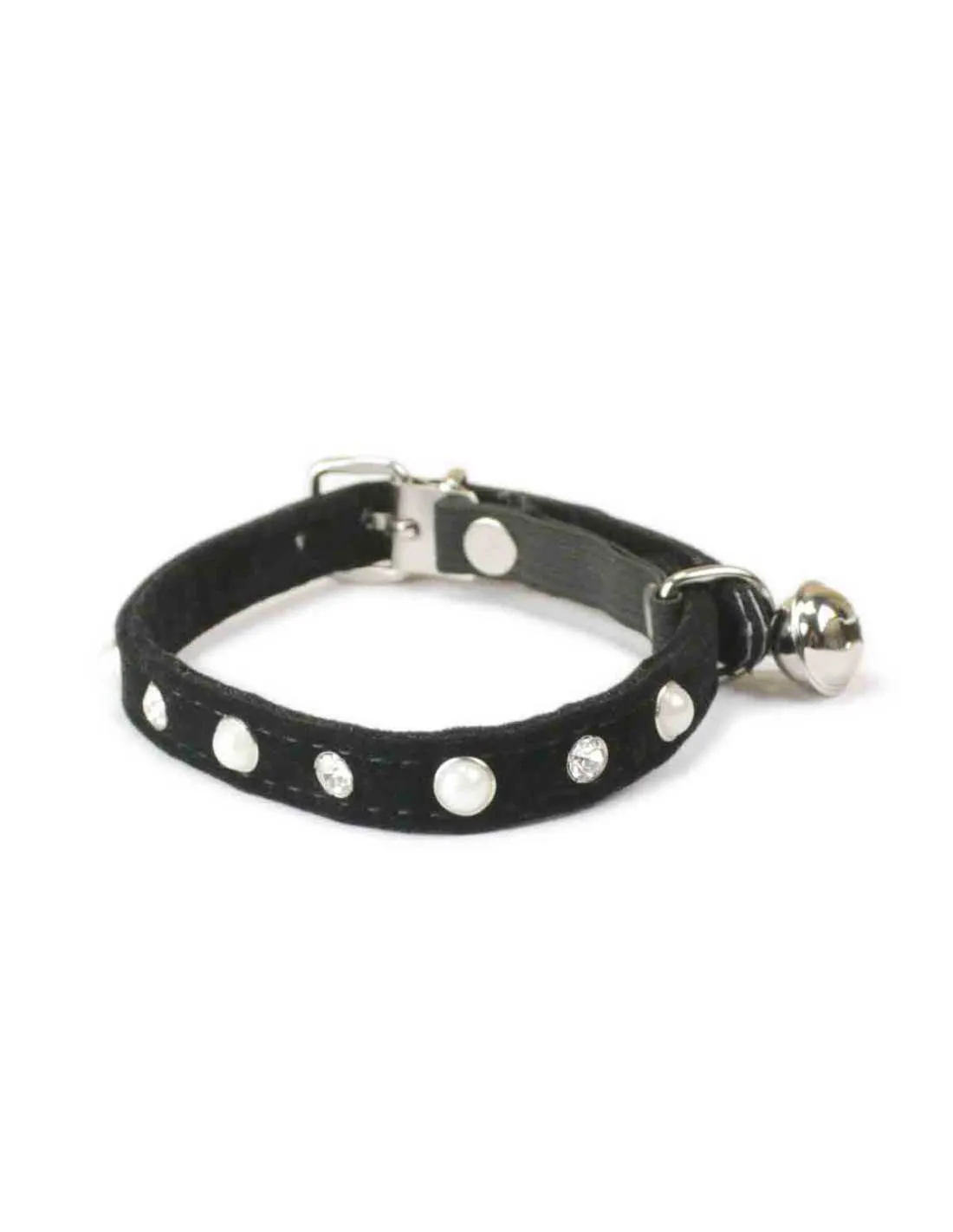 collier chat cuir synthetique,strass 30x1cm,noir