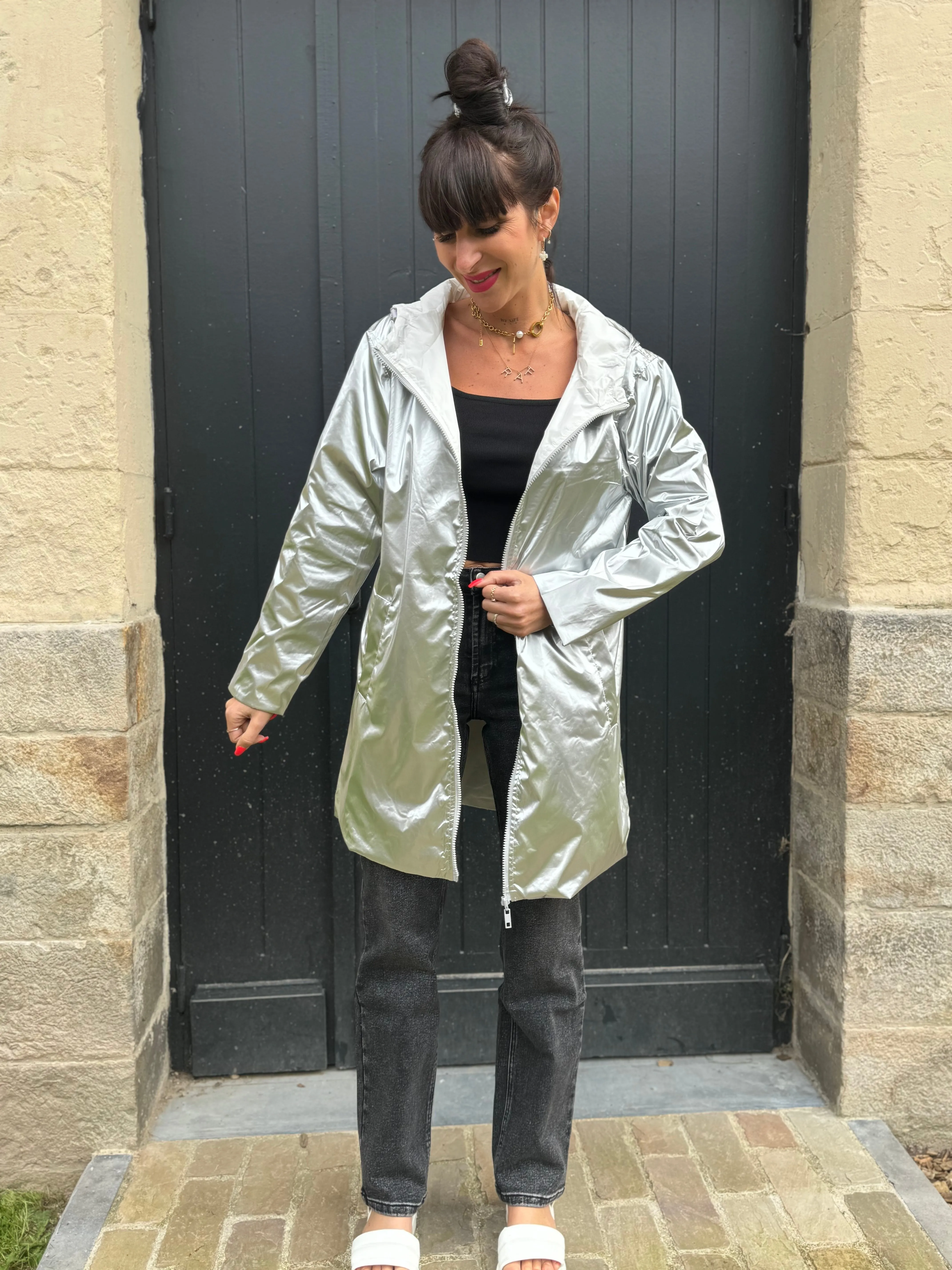 Imperméable Réversible NOUVEAU Argent/Blanc