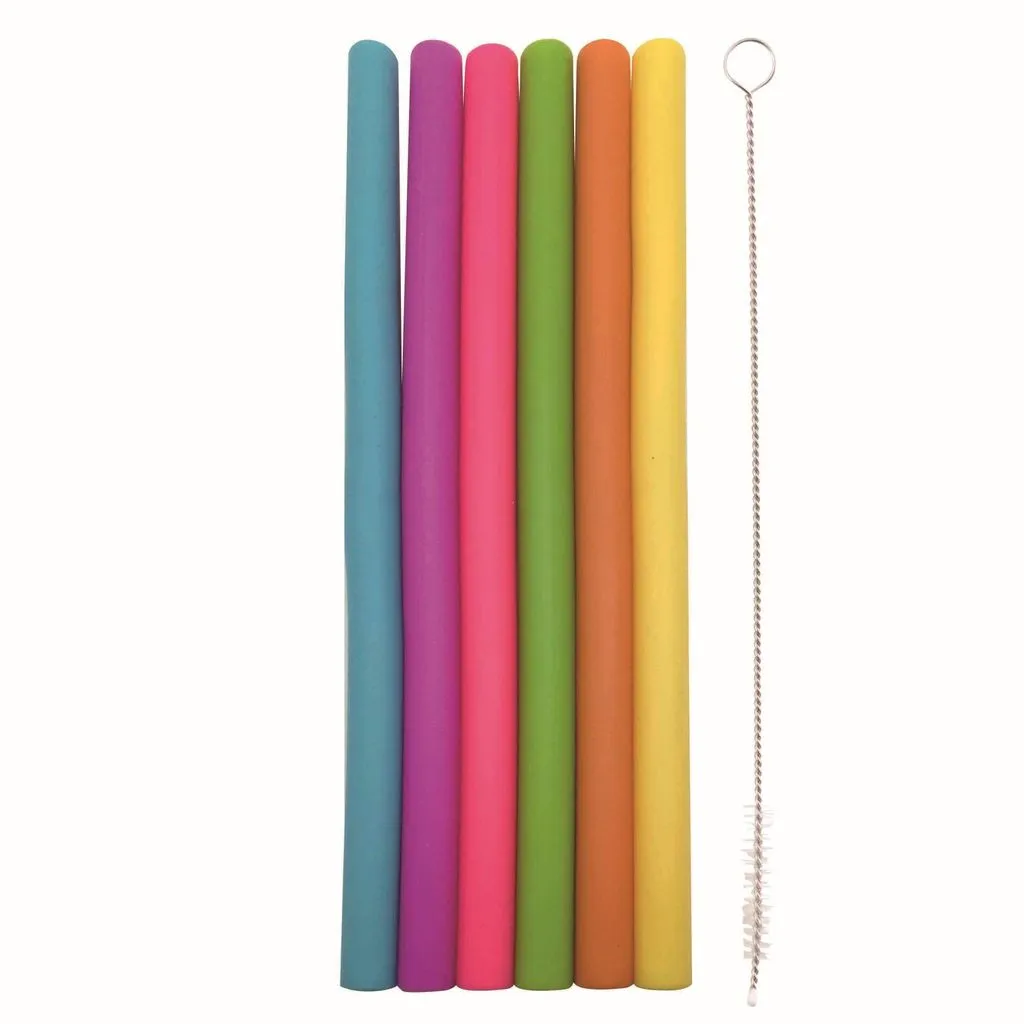 Lot 6 pailles droites silicone 25 cm 