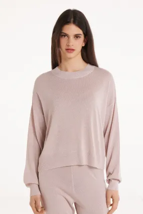 Pull Manches Longues Ras-du-Cou Épaules Tombantes Tissu Lamé - Tezenis