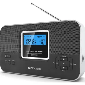 Radio stéréo MUSE, poste de radio 2 gammes FM/MW, 20 stations mémorisables, LCD éclairage bleu, fonction réveil.