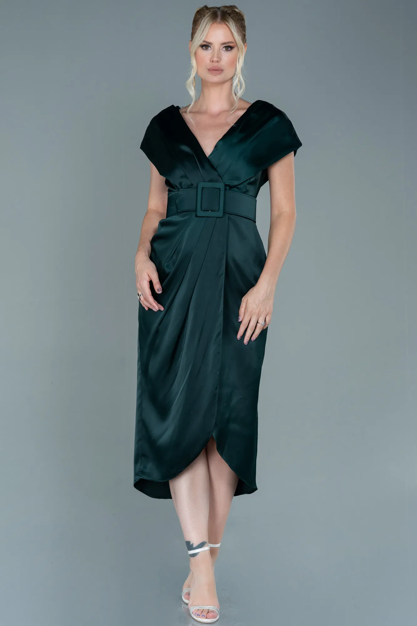 Robe de Cérémonie Midi Satin Émeraude ABK1888