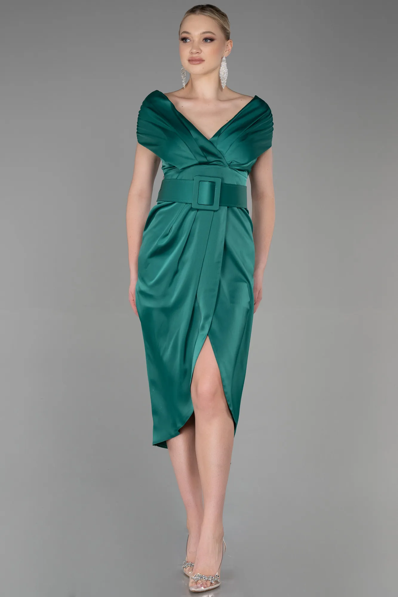 Robe de Cérémonie Midi Satin Émeraude ABK1888