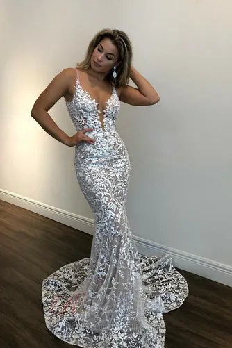 Robe de mariée Dentelle Col en V Printemps Mode Longue Jardin