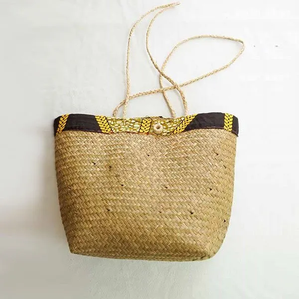 Sac en Raphia Tissu Jaune Marron