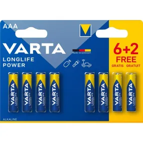 VARTA Longlife Power - 6 piles alcalines + 2 gratuites - AAA LR03